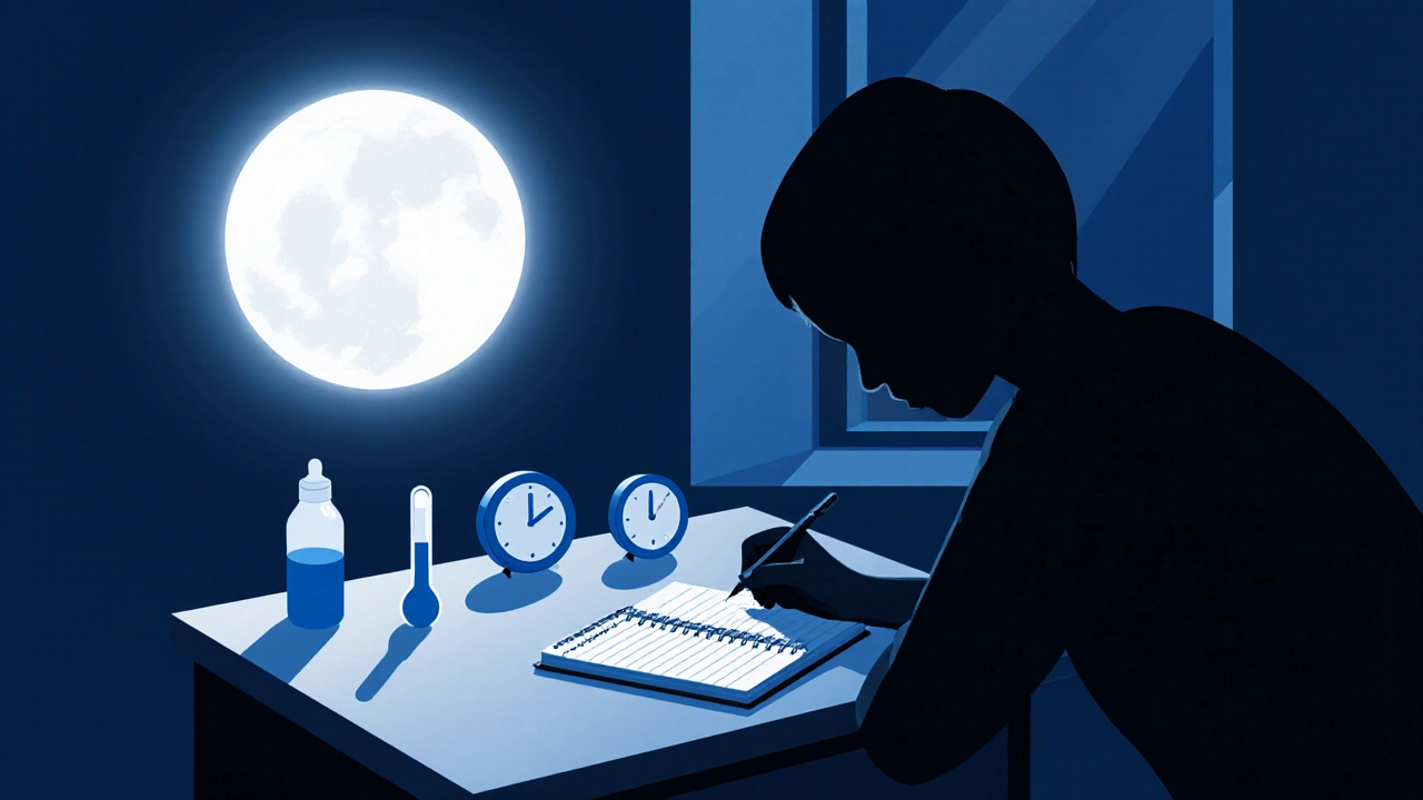 Rodič zapisuje noční krmení do deníku vedle kontrolního seznamu v klidné ložnici.