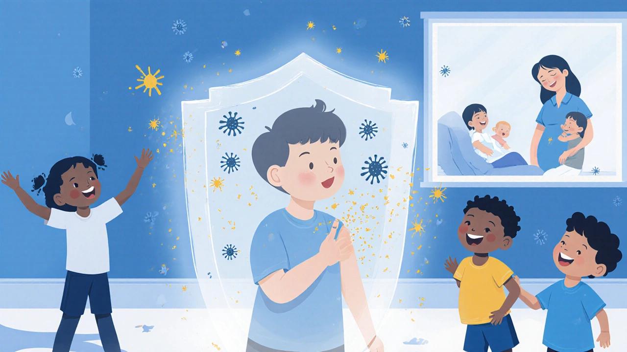 Očkované dítě je obklopeno ochranným světlem, chrání těhotnou ženu a novorozence.