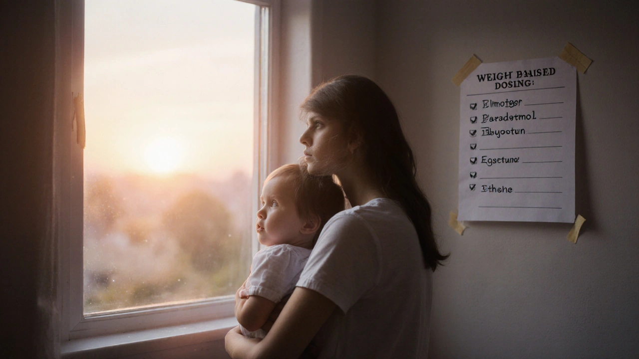 Rodič a dítě se dívají na západ slunce, klidně a společně.