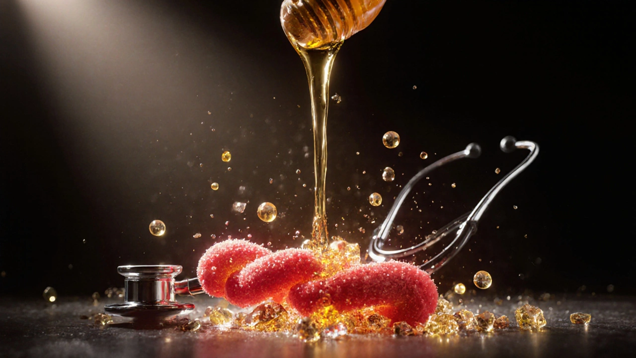 Symbolický obraz bakterií rozkládaných medem a solí.