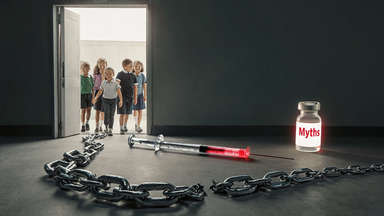 Zlomený řetězec mýtů vedoucí k dětem vstupujícím do školy po očkování.