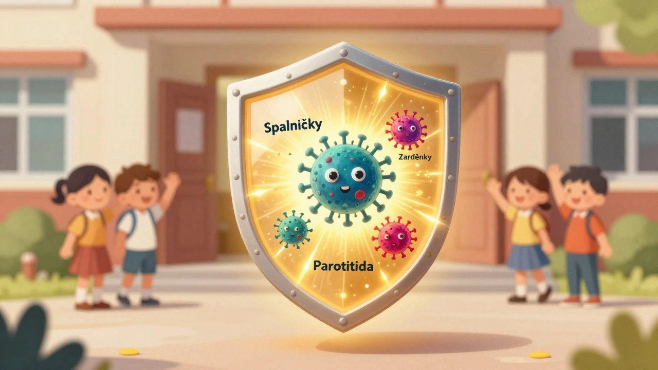 Ochranný štít imunitního systému odrazuje tři viry: spalničky, zarděnky a parotitidu.