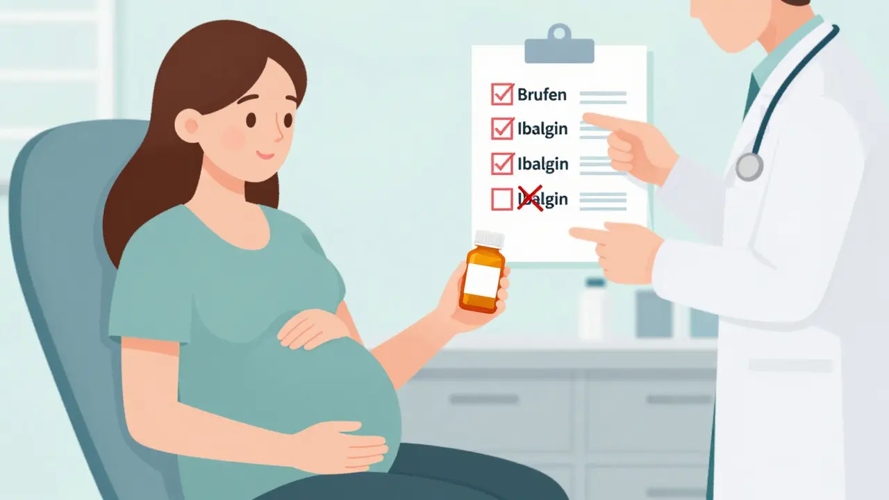 Těhotná žena dostává od lékaře doporučení k užívání paracetamolu místo ibuprofenu.