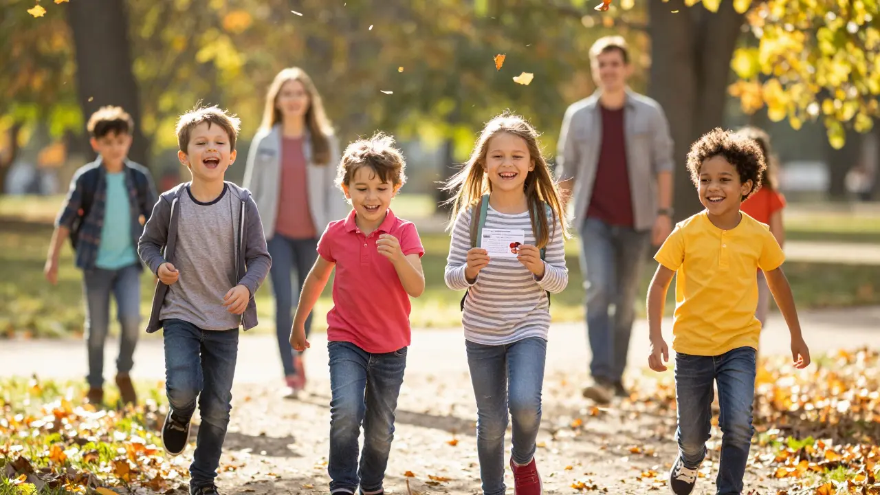 Children playing happily in a park, symbolizing protection from disease.