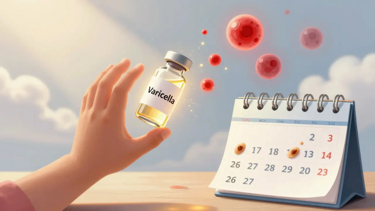 Dítě se dotýká očkovací lahvičky proti neštovicím, blížící se uzdravení.