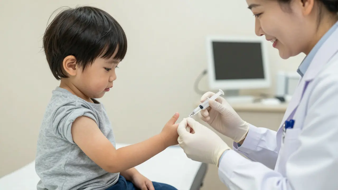 Dítě dostává MMR očkování od pediatra.