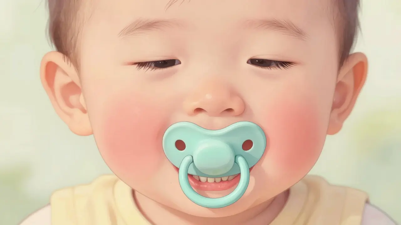 Dítě s oteklými dásněmi při výrůstku zubu