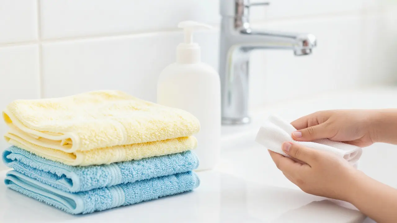 Čisté osobní ručníky a mýdlo v koupelně jako symbol hygieny při léčbě impetiga.