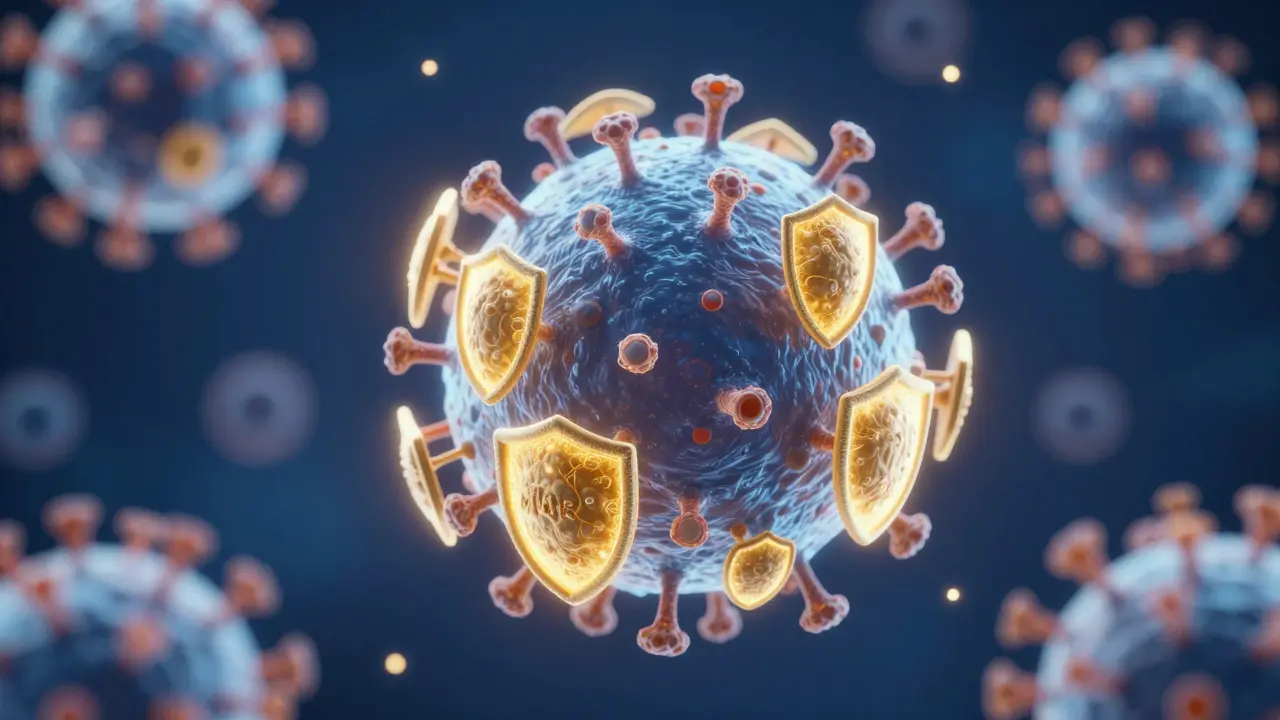 Konceptuální znázornění tvorby protilátek v imunitním systému.