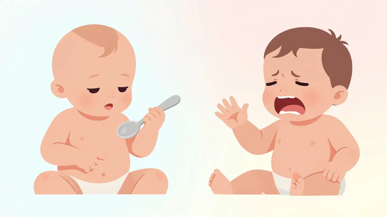 Ilustrace rozdílů mezi skutečným hladem a emocemi u kojence