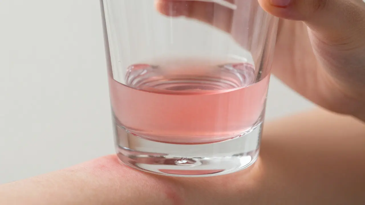 Test sklenicí na vyrážku: flek bledne při tlaku