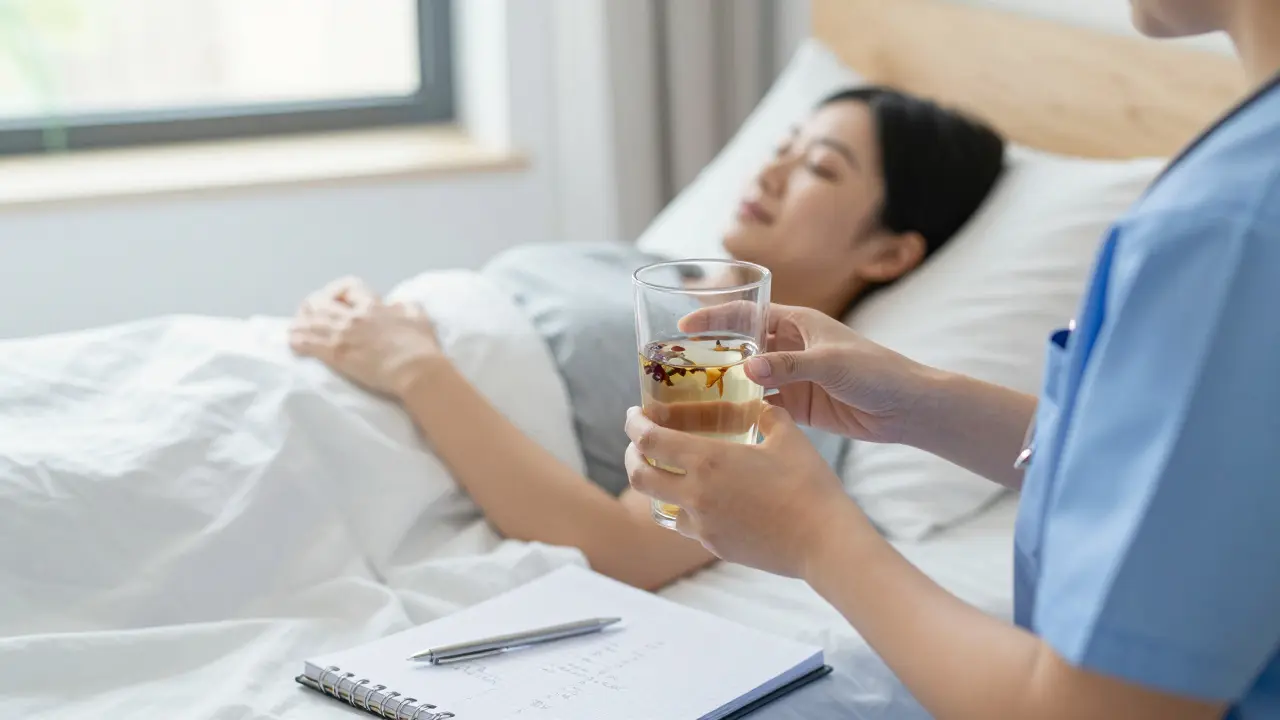 Péče o nemocného: podávání tekutin a sledování stavu doma