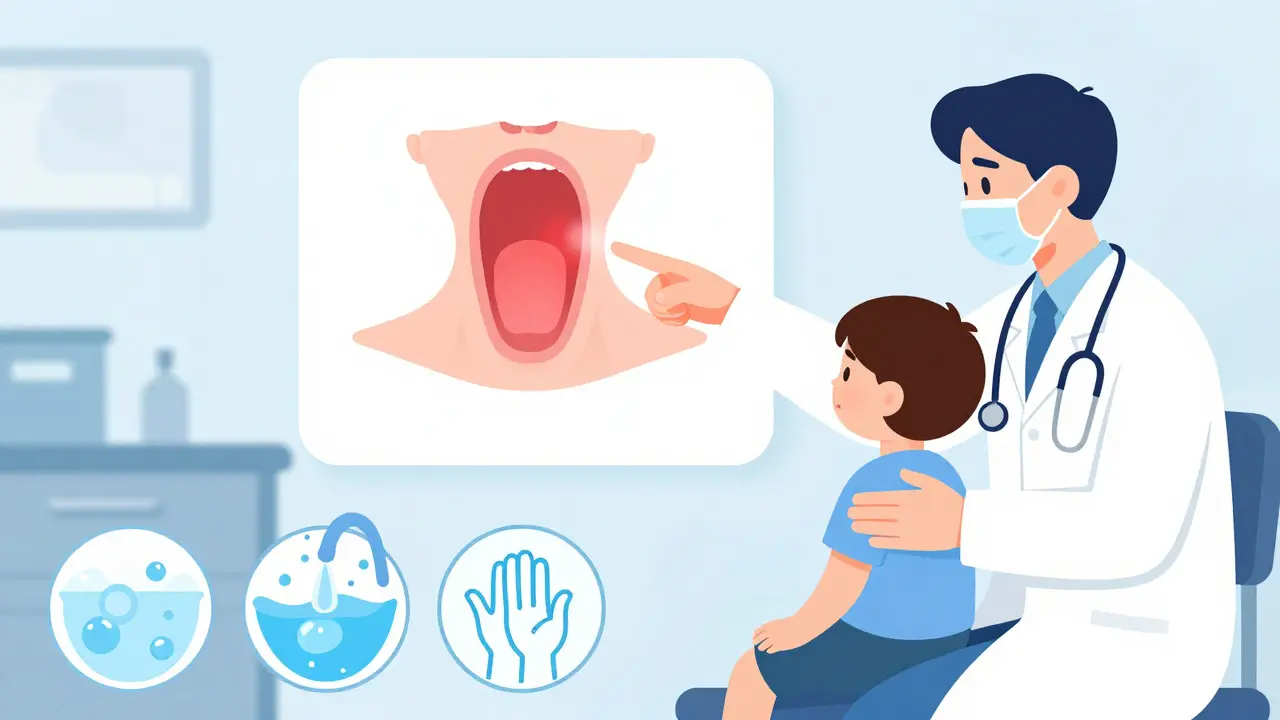Pediatr vyšetřuje dítě s důrazem na hygienu