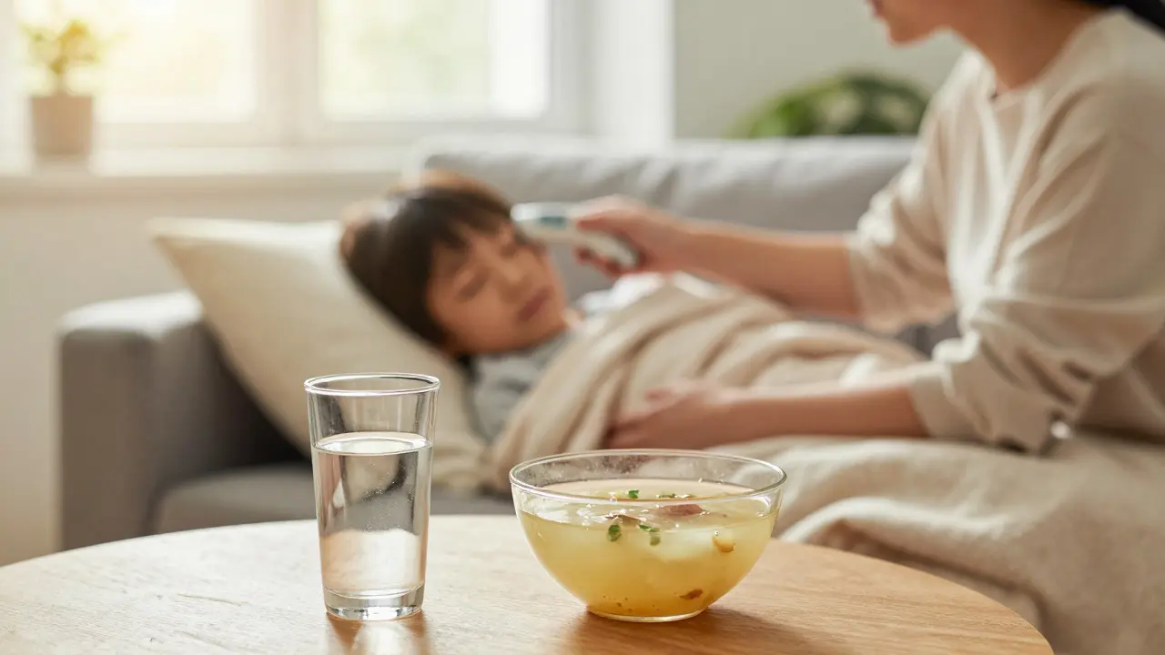 Domácí péče s důrazem na hydrataci a odpočinek při infekčním erytému