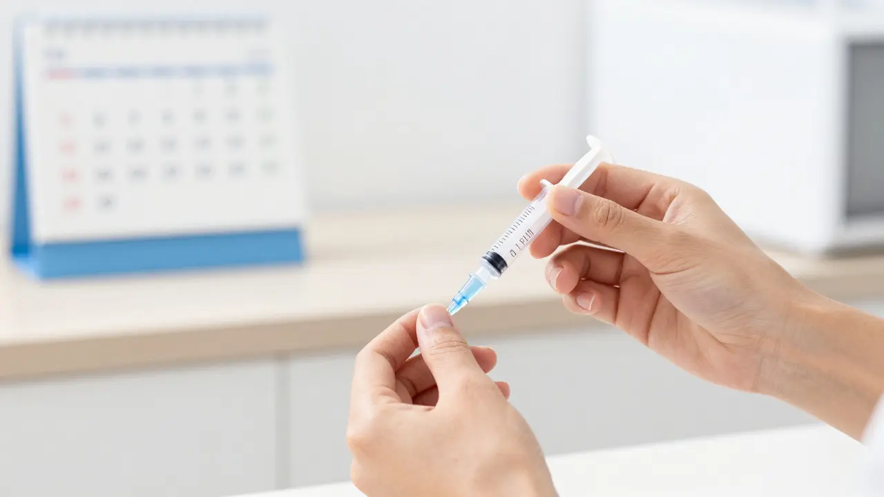 Rodič připravuje dávku antibiotik pro dítě pomocí stříkačky