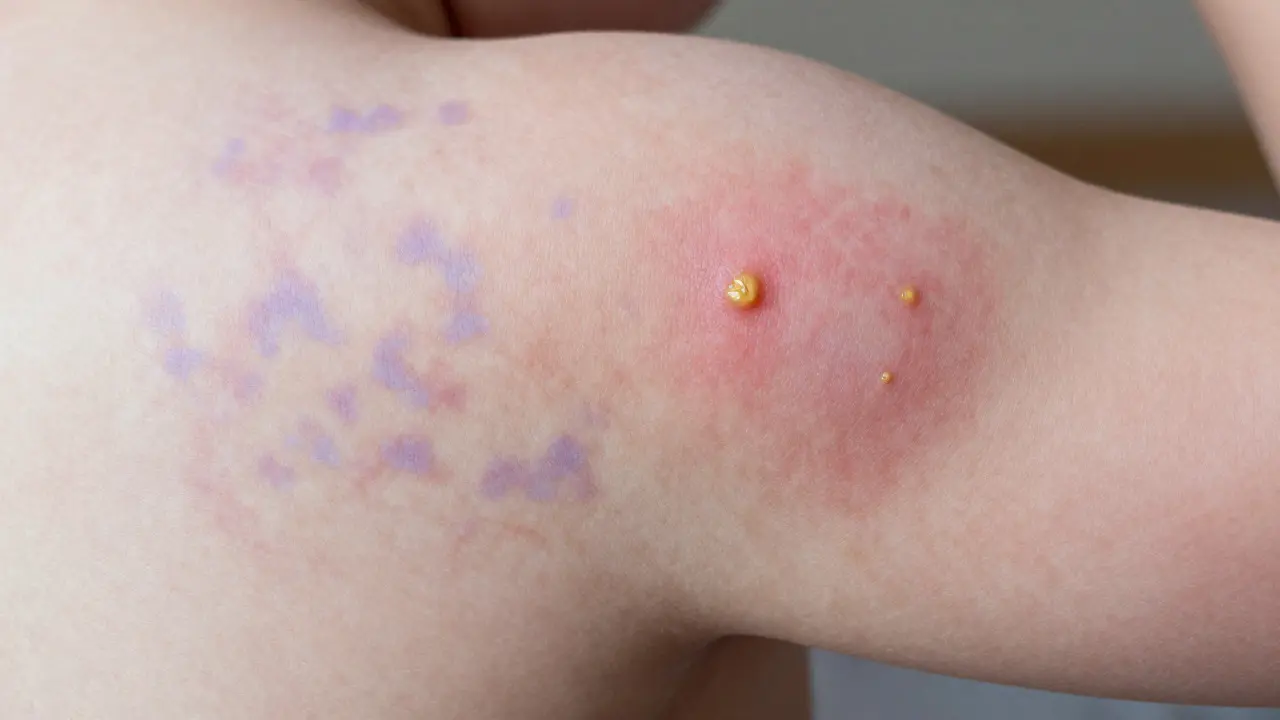 Srovnání virové vyrážky a bakteriální superinfekce na kůži dítěte