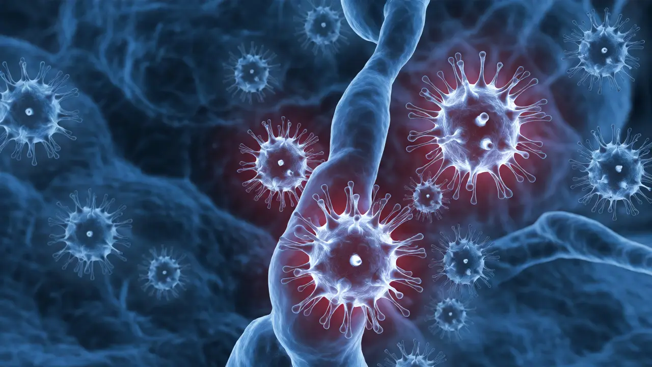 Mikroskopický pohled na virus HHV-6 v těle